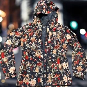 Waterproof Columbia Rain Jacket nocturnal Bird And flower Print.